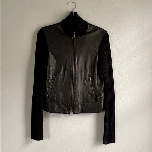 Theory Jackets & Blazers - Theory Leather Jacket with Ribbed Sweater Sleeves